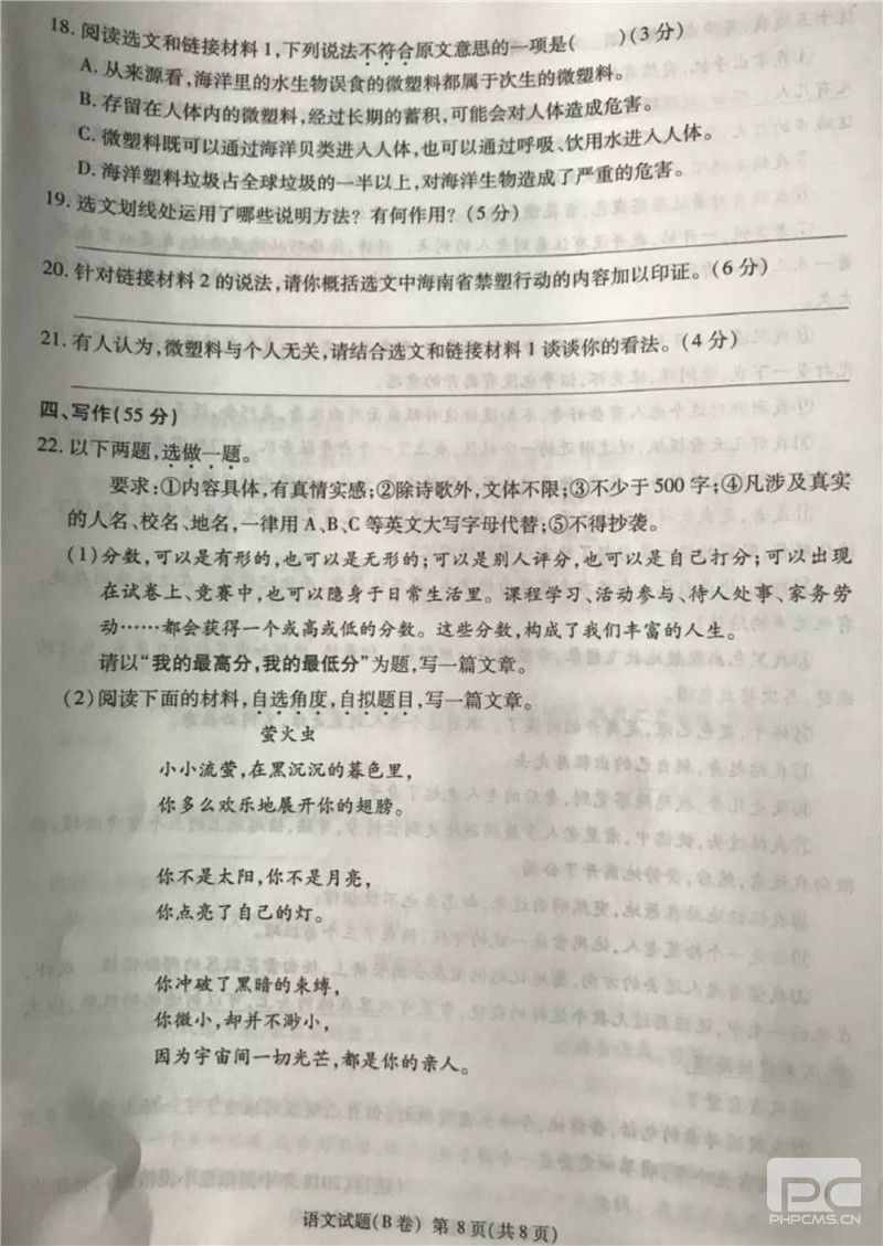 2019年重庆B卷中考语文真题